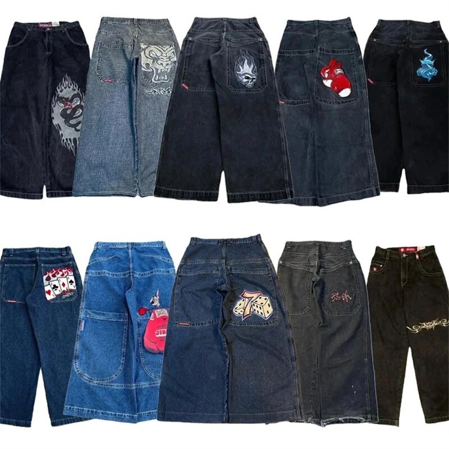 Hip Hop JNCO Jeans Nouveau Y2K Harajuku Denim Pantalon Hommes Femmes Gothique Taille Haute Pantalon Large Lettre Brodée Vintage Baggy Jeans