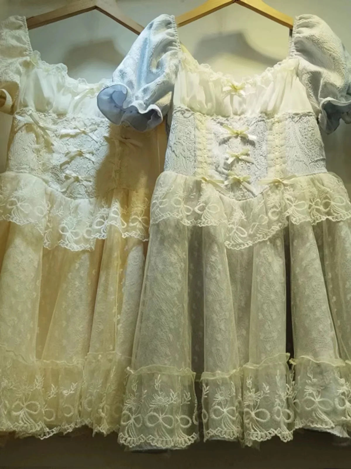 Robe japonaise Kawaii Lolita Jsk pour femmes, style gothique victorien, en dentelle, à volants, avec nœud, manches bouffantes, robe de princesse douce, mini robe de soirée