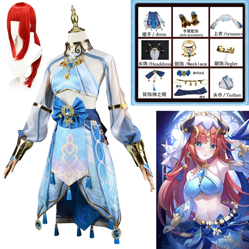 Anime-Spiel Genshin Impact Nilou Cosplay-Partykostüm Perücke Halloween Tanz-Hostess Rollenspiel Uniform Mädchen Kleid komplettes Set