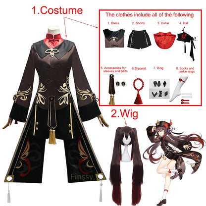 Genshin Impact Hu Tao Cosplay Costume Chinois Ancien Costume Halloween Carnaval Hutao Vêtements Y Compris Chaussettes Chapeau Bijoux