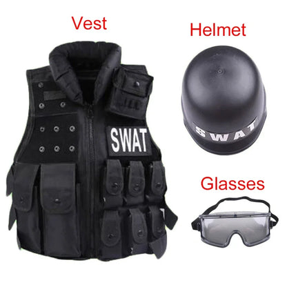 Gilet pare-balles de police pour garçon, carnaval d'Halloween, lunettes de sécurité pour garçons, hauteur 110 cm-150 cm