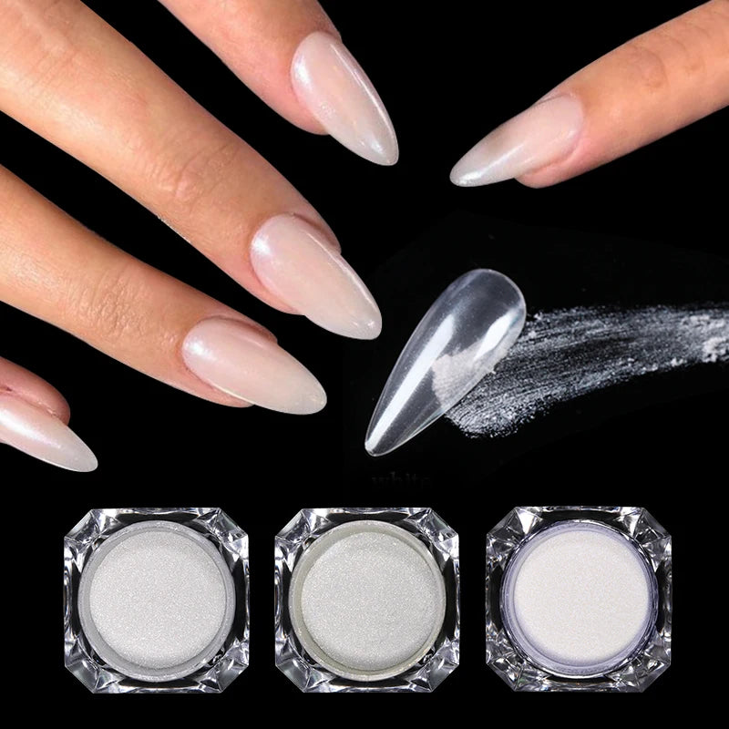 Poudre pailletée pour ongles Aurora Pearl White Chrome Moonlight White Poudre à frotter Coquille Miroir Pigment Nail Art Fournitures Décoration