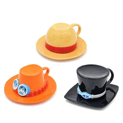 Tasse à eau en céramique créative Luffy Ace Sabo en forme de chapeau des trois frères, tasse à café pour fêtes