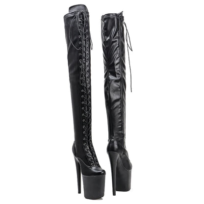 Leecabe 20CM/8 zoll Matte PU obermaterial Pole dance schuhe High Heel overknee geschlossene zehe plateaustiefel oberschenkel hohe stiefel