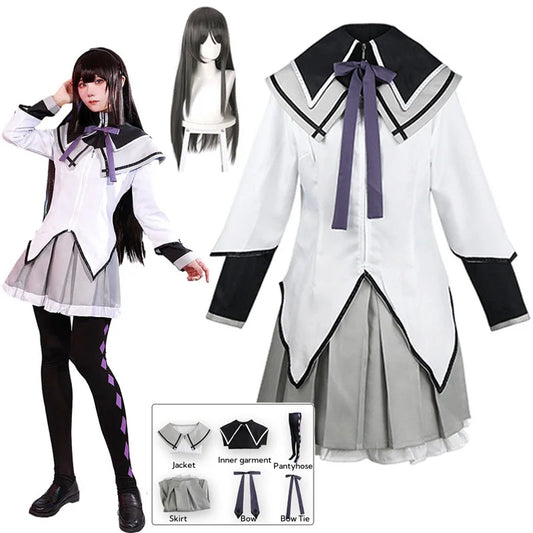 Akemi Homura Cosplay Rock Anime Magical Girl Puella Magi Cosplay Kostüm Kampfuniform Strümpfe Akemi Homura Outfits