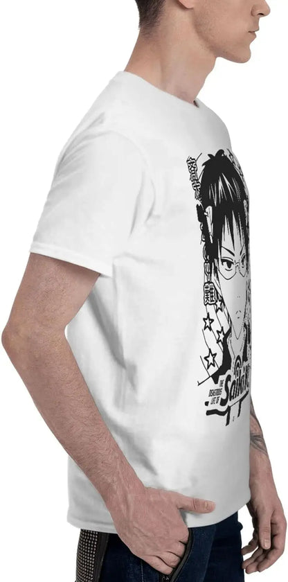 Anime 3D-Druck T-Shirt The Disastrous Life of Saiki K Jungen Kurzarm T-Shirts Mode Sommer T-Shirt Weiß