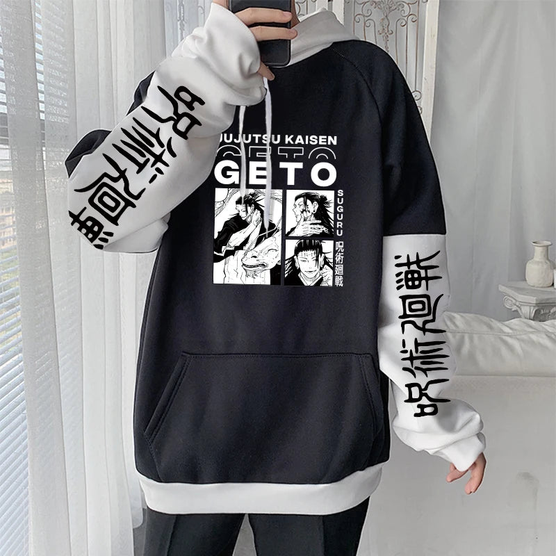 Japanischer Manga Jujutsu Kaisen Geto Suguru Anime Hoodie Kleidung Langarm Oversize Patchwork Sweatshirt Harajuku Streetwear