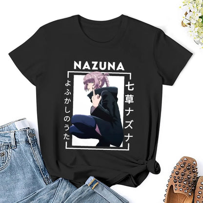 Ruf der Nacht - Nazuna Mittelfinger T-Shirt Anime Kleidung Tees Kawaii Kleidung Grafiken Workout T-Shirts für Frauen