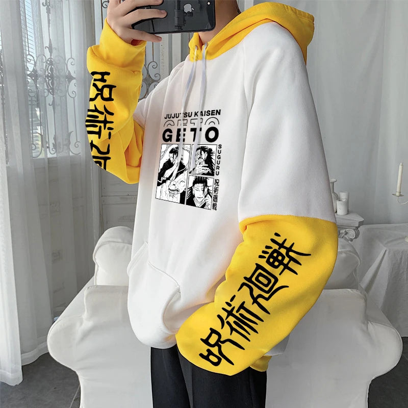 Japanischer Manga Jujutsu Kaisen Geto Suguru Anime Hoodie Kleidung Langarm Oversize Patchwork Sweatshirt Harajuku Streetwear