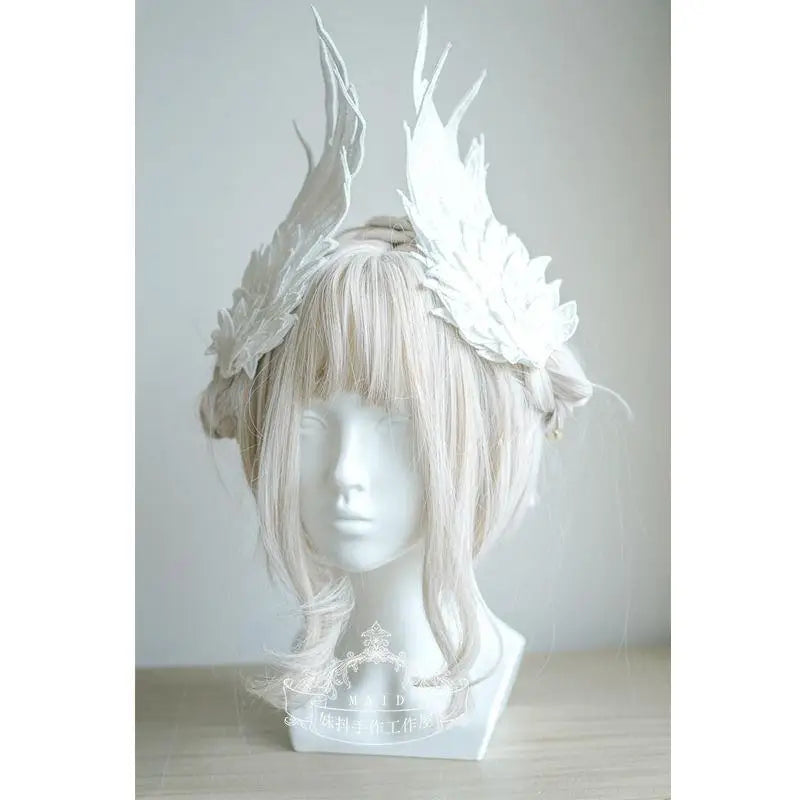 Coiffe Lolita Ailes d'ange Plume Noir Blanc Fête Performance Style gothique lolita Aile Ornement de cheveux