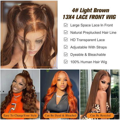 Perruque Lace Front Wig 13X4 de 30 à 32 pouces, cheveux humains de couleur marron chocolat, pour femme, HD Transparent, vente flash