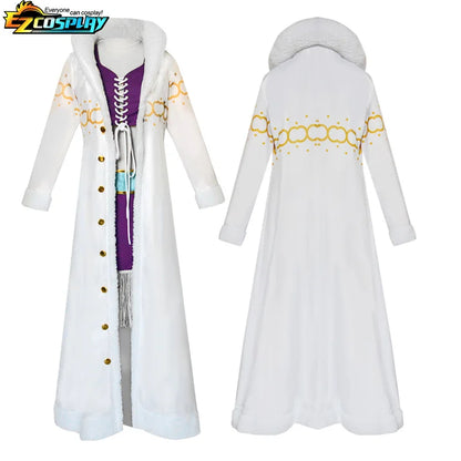 Nico Robin Cosplay Costume Anime One Piece Purple Dress Uniform Long Fur Collar White Cloak Punk Outfit Halloween for Adult