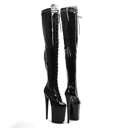 Leecabe 23CM/9 zoll Lack PU obermaterial Sexy stiefel High Heels Plattform Pole Dance schuhe