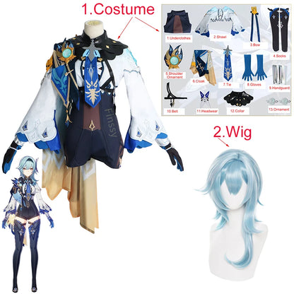 Genshin Impact Eula Lawrence Cosplay Costume Halloween Carnaval Vague Fleur Chevalier Drôle Costume Gant Bijoux Anime Cosplay Perruque