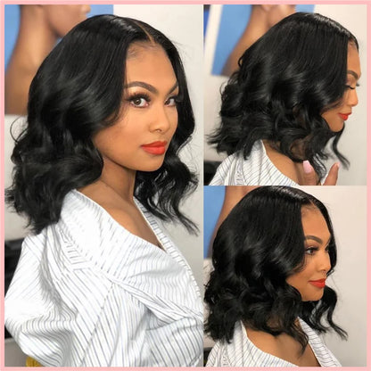 Brasilianische Body Wave Short Bob Perücke 13x4 Lace Front Echthaar Perücken für Frauen vorgezupft 4x4 Verschluss Perücke transparent Virgin Remy