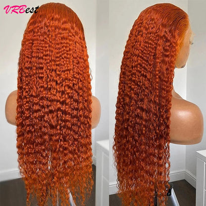 Ingwer-orangefarbene Lace-Front-Perücke, tiefe Welle, lockig, volle Lace-Front-Perücke aus menschlichem Haar, Wasserwelle, HD-Lace-Front-Perücke, Fabrikpreis