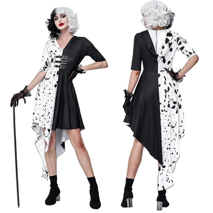 Erwachsene Schwarz Weiß Hexe Deville Cosplay Kostüm Kleid für Frauen mit Handschuh Halloween Party Cos Anzüge