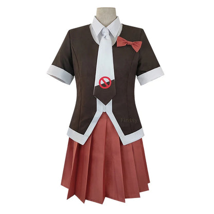 Anime Kostüme Danganronpa Monaka Cosplay Kostüm Gymnasiast Uniform Cafe Arbeitskleidung Kurzer Rock Pferdeschwanz Perücke