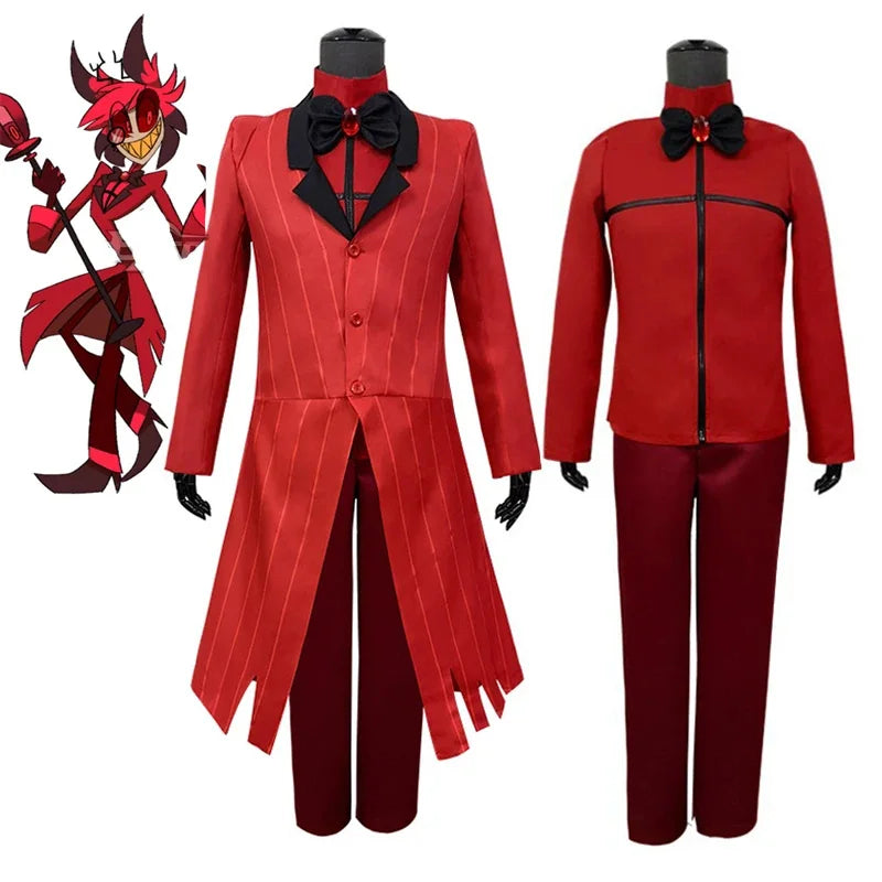 Alastor Hazbin Cosplay Kostüm Hotel Radio Demon Cosplay Rote Jacke Hemd Hosen Handschuhe Krawatte Uniform Halloween