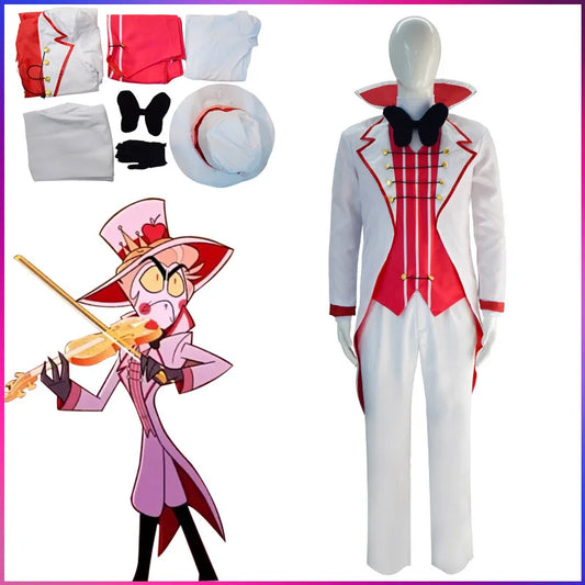 Anime Lucifer Morningstar Cosplay Hazbin Hotel Cosplay Kostüme Hazbin Lucifer Weißer Anzug Halloween-Party Erwachsene Männer Kostüm