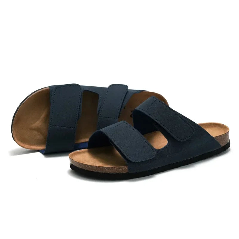 CEVABULE Herren Korkschuhe Mode Flip Flops Doppelriemen Nubukleder Strand Hausschuhe für Mann KWN