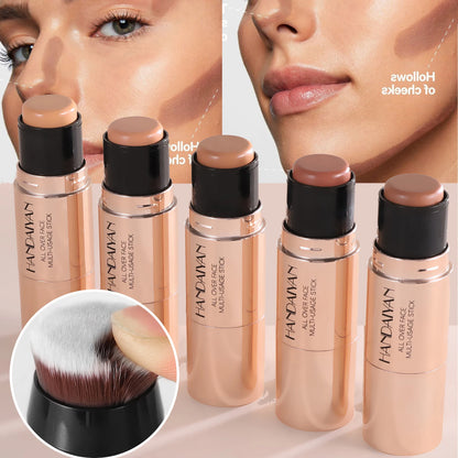 Crème de contouring pour le visage à double tête, bronzeur, maquillage, ombre claire et foncée, anti-cernes durable, éclaircissement du visage, contouring avec pinceau