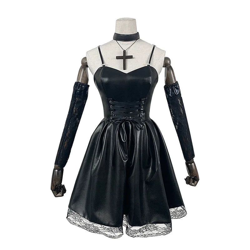 Robe de cosplay Misa Amane pour femme avec bordure en dentelle, style gothique, en similicuir, sexy, pour Halloween