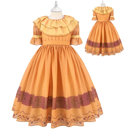 Anime Movie Encanto Madrigal Cosplay Costume Pepa Orange Adulte Volants Princesse Robes Mirabel Charm Déguisement Carnaval Cadeau