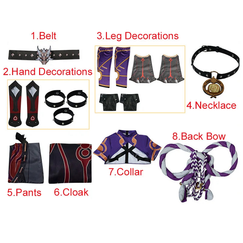 Costume de Cosplay d'Halloween Genshin Impact Arataki Itto, perruque de Cosplay d'anime, vêtements comprenant un collier, un nœud arrière et une ceinture