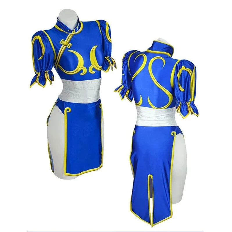 Costume de Cosplay Chun Li Jeu SF Chunli Jeu de Rôle Tenue Qipao Bleue Ensemble Complet Jackie Kung fu Costume de Fête d'Halloween Pour Le Plaisir