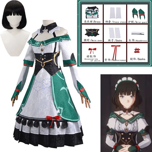 Anime-Spiel Genshin Impact Katheryne Cosplay-Partykostüm Perücke Halloween Adventurers Association Dienstmädchenkleid Uniform Mädchen Komplettset