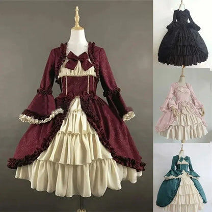 Medieval Retro Gothic Court Lolita Dress Square Neck Waist Spliced Bow Dress Strawberry Lolita