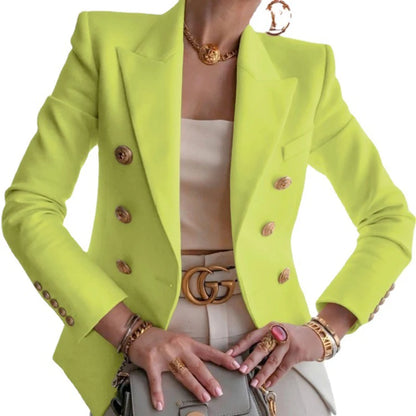 Chic Blazer Frau 2024 Herbst Langarm Zweireiher Revers Feste Mantel Dünne Beiläufige Jacken Vintage Blazer Frauen Outwears