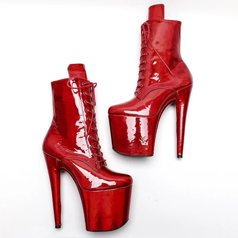 Leecabe Shinny RED PU 20CM/8inches Pole dance schuhe High Heel plateaustiefel geschlossene zehe Pole Dance stiefel