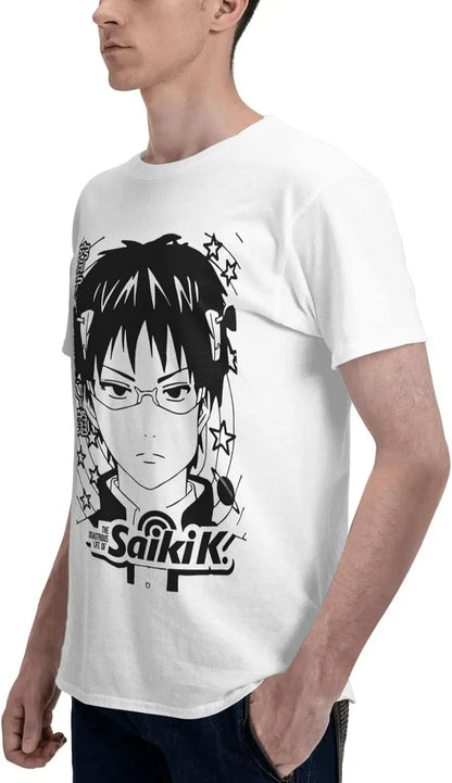 Anime 3D-Druck T-Shirt The Disastrous Life of Saiki K Jungen Kurzarm T-Shirts Mode Sommer T-Shirt Weiß