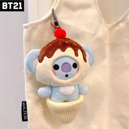 BT21 Beliebte Anime Kawaii COOKY KOYA Plüsch-Schlüsselanhänger Anhänger 10CM kleines Tier Cross-Dressing Dessert Kuchen Plüsch Puppe Rucksack pe