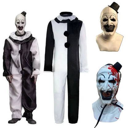 Art The Clown Cosplay Film Terrifier 2 Art The Clown Cosplay Kostüm Overall Maske Halloween Kostüme Maske für Männer Frauen