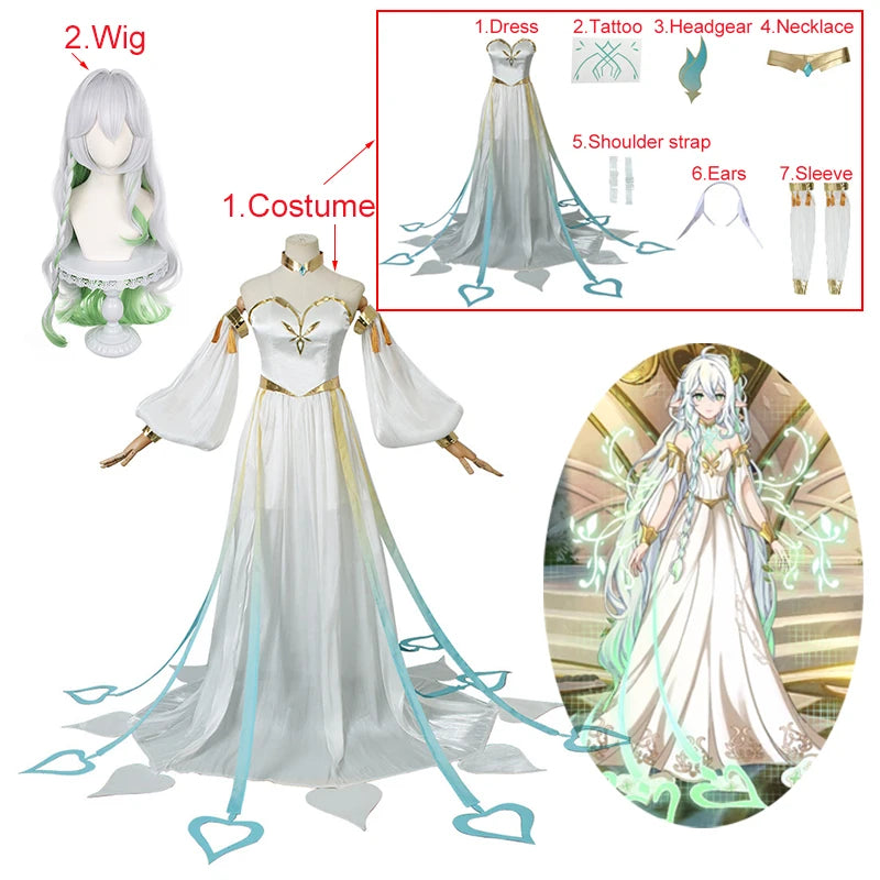 Genshin Impact The Greater Lord Rukkhadevata Cosplay Costume Halloween Carnaval Robe Femme Y Compris Tatouage Oreilles Couvre-chef