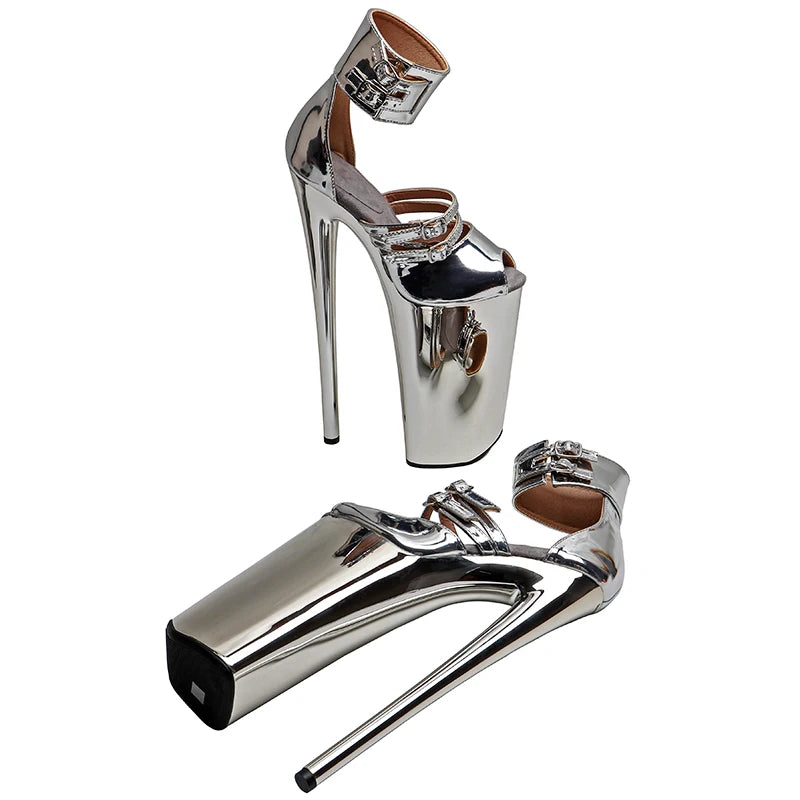 Leecabe  26CM/10inches Shiny  PU upper Open Toe  electroplate  High Heel platform sexy exotic  party sandals   Pole Dance shoes