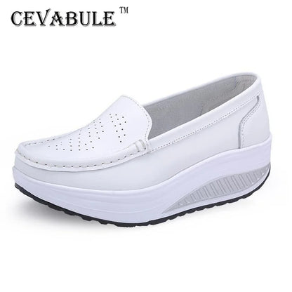 CEVABULE Damenschuhe, weiße, atmungsaktive Sneakers, Leder, dicke Unterseite, Slope Muffin, Damen-Einzelschuhe, Sneakers SPP