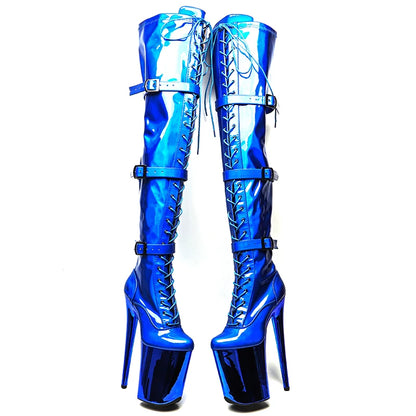 Leecabe 23CM/9 zoll Shiny PU oberen Sexy stiefel Mode trend galvanisieren High Heels Plattform Pole Dance schuhe