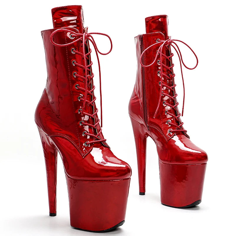 Leecabe Shinny RED PU 20CM/8inches Pole dance schuhe High Heel plateaustiefel geschlossene zehe Pole Dance stiefel