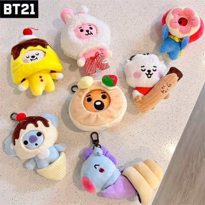 BT21 Beliebte Anime Kawaii COOKY KOYA Plüsch-Schlüsselanhänger Anhänger 10CM kleines Tier Cross-Dressing Dessert Kuchen Plüsch Puppe Rucksack pe