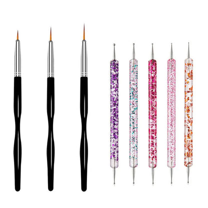 5/20Pcs Nail Art Brush Design Tip Painting Drawing Carving Dotting Pen FlatFan Liner Acrylic Gel UV Polish Manicure Tools