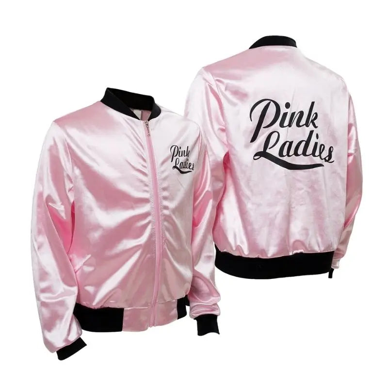 Cosplay Pink Ladies Grease Costume Retro Jacket Fancy Cheerleader Adult Women Girls Pink Autumn Coat Halloween Party Suit