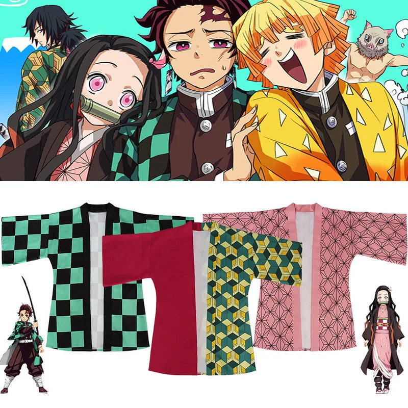 Anime Kimonos Kochou Shinobu Cosplay Kostüm Frauen Männer Kinder Haori Kimetsu Keine Yaiba Kamado Tanjirou Sommer Familie Kostüm