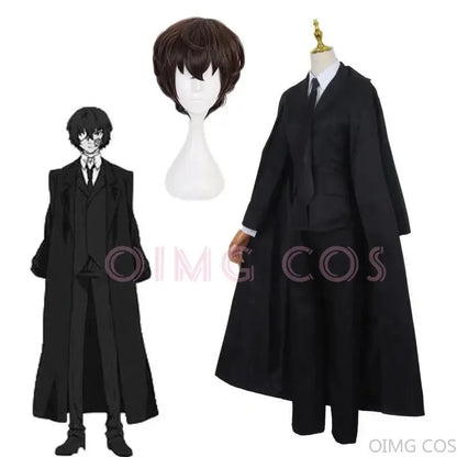 Dazai Osamu Cosplay-Kostüm Bungo Stray Dogs Mann und Frau Trenchcoat Schwarze Uniformanzüge Unisex Perückenzubehör