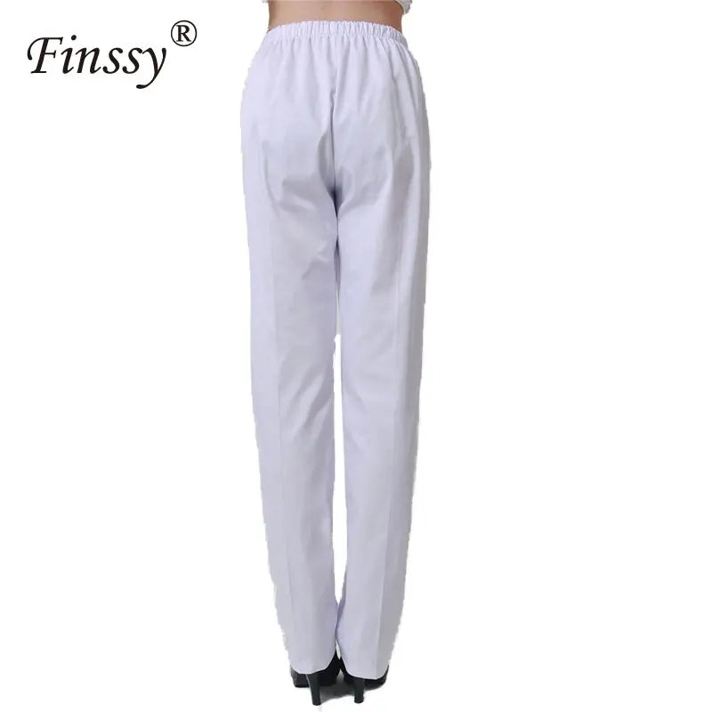 Nurse Cosplay Costume White Pants Side Trousers Pocket Elastic Waistband Lab Pants For Women Suitable For Height 155-185cm