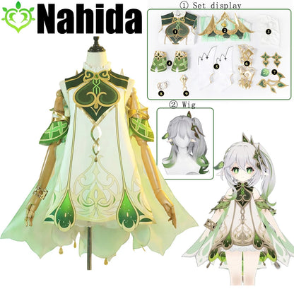 Jeu Genshin Impact Nahida Cosplay Sumeru Lesser Lord Kusanali Cosplay Perruque Mini Robe Lolita Vêtements Halloween Fête Costumes