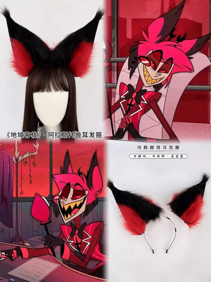 Anime Hazbin Hotel Alastor Cosplay Prop Radio Dämon Rot Wolf Fuchs Ohren Hairhoop Kopfbedeckung Stirnband Für Kostüm Zubehör Waffe